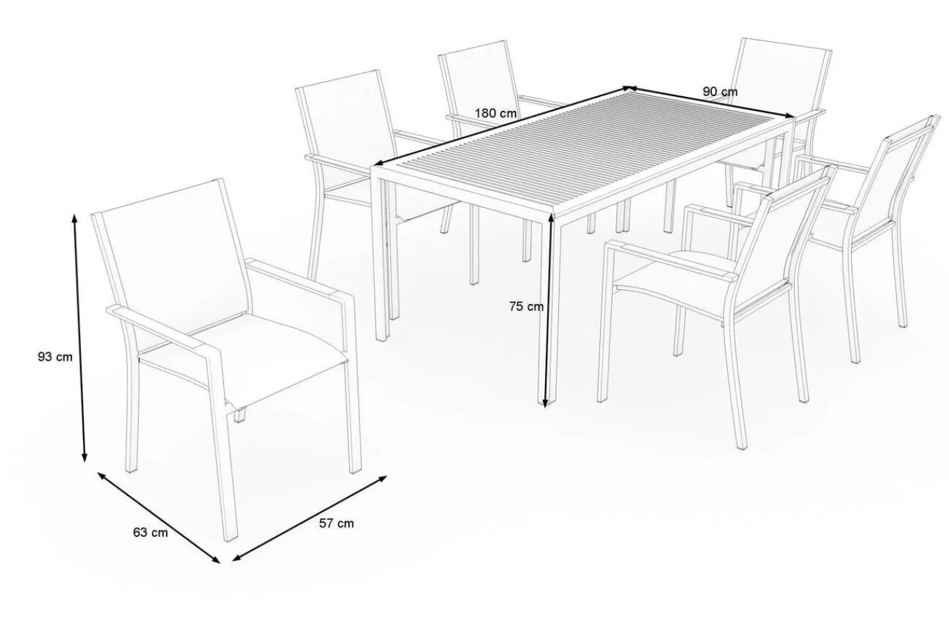 Glasgow Garten-Essgruppe für 6 Personen, schwarz/natur, Edelstahl/Textilene, 180 x 90 cm, stapelbar, FSC®-zertifiziertes Produkt Garten-Essgruppen|Aluminium-Gartenmöbel