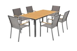 Glasgow Garten-Essgruppe für 6 Personen, schwarz/natur, Edelstahl/Textilene, 180 x 90 cm, stapelbar, FSC®-zertifiziertes Produkt Garten-Essgruppen|Aluminium-Gartenmöbel