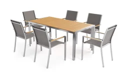Sale Glasgow Garten-Essgruppe mit 6 Sesseln, schwarz/natur, Edelstahl/Textilene, Esstisch 200 x 90 cm, stapelbare Sessel, FSC®-zertifiziertes Produkt Garten-Essgruppen|Aluminium-Gartenmöbel