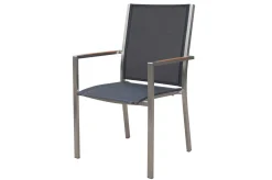 Sale Glasgow Garten-Essgruppe mit 6 Sesseln, schwarz/natur, Edelstahl/Textilene, Esstisch 200 x 90 cm, stapelbare Sessel, FSC®-zertifiziertes Produkt Garten-Essgruppen|Aluminium-Gartenmöbel