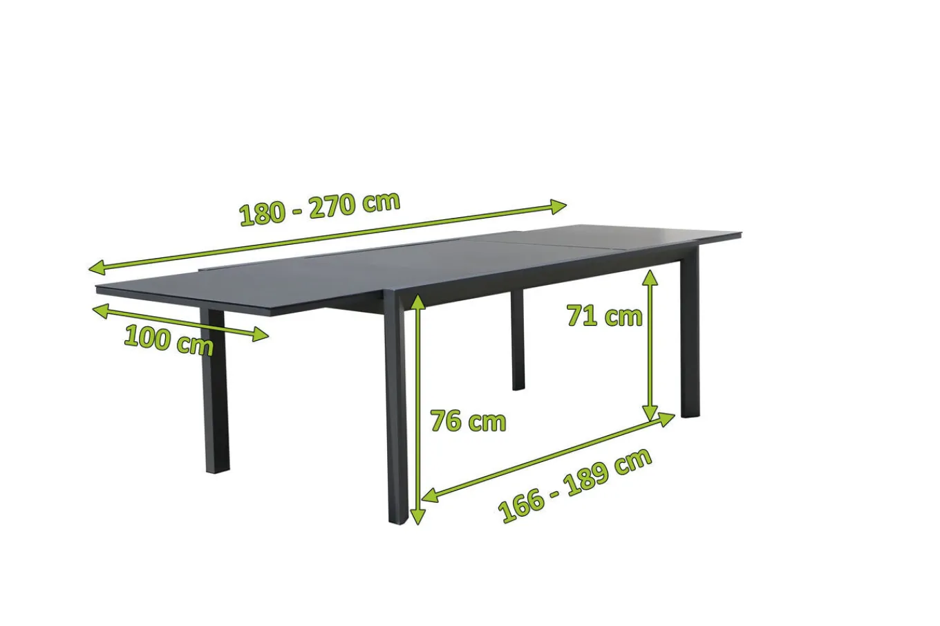 Hot Grawford Gartentisch, ausziehbar 180-270cm, Glaskeramik anthrazit, Aluminium Gartentische|Aluminium-Gartenmöbel
