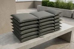 Online Green 6er-Set Sitzkissen für Hochlehner, anthrazit, recyceltes Polyester, hautsympathisch, mit Rückengurt und Bindekordeln Hochlehner-Auflagen