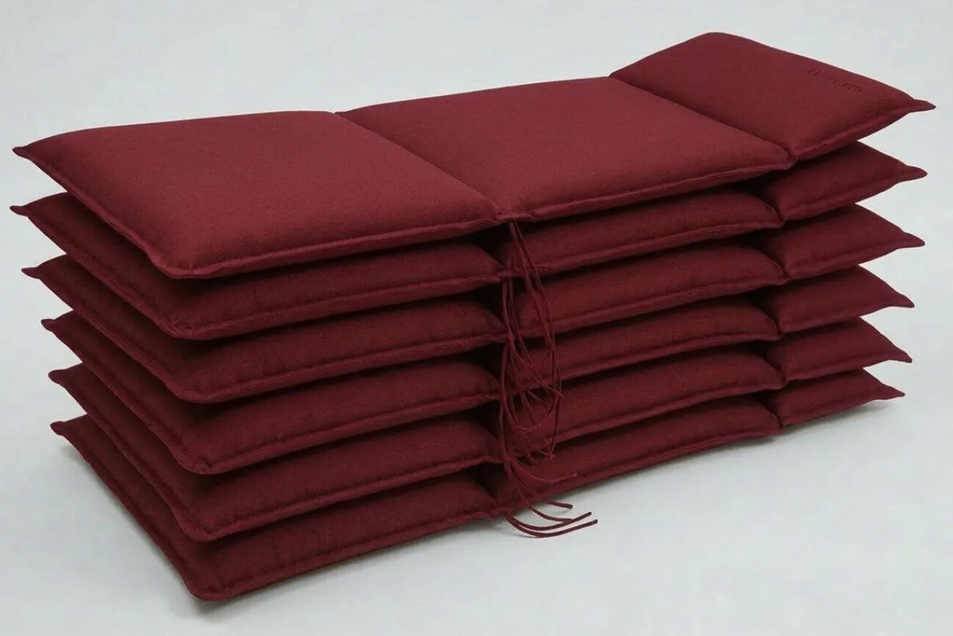 Green 6er-Set Sitzkissen für Hochlehner, bordeaux, recyceltes Polyester, hautsympathisch, mit Rückengurt und Bindekordeln Hochlehner-Auflagen