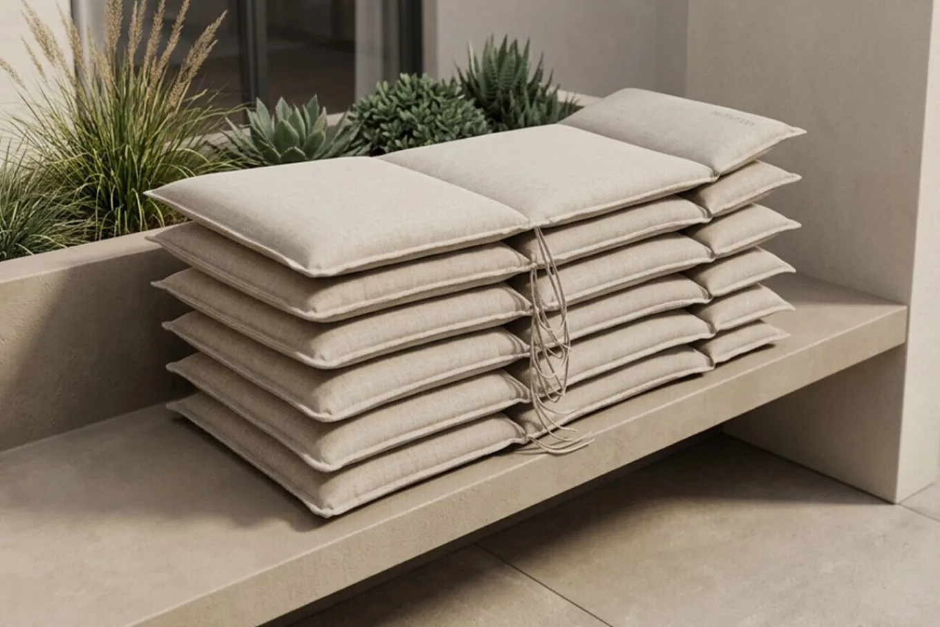 Hot Green 6er-Set Sitzkissen für Hochlehner, nature, recyceltes Polyester, hautsympathisch, mit Rückengurt und Bindekordeln Hochlehner-Auflagen