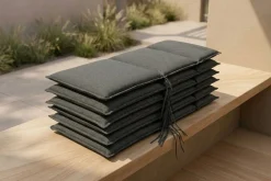 Online Green 6er-Set Sitzkissen für Niederlehner, anthrazit, recyceltes Polyester, hautsympathisch, mit Rückengurt und Bindekordeln Niedriglehner-Auflagen