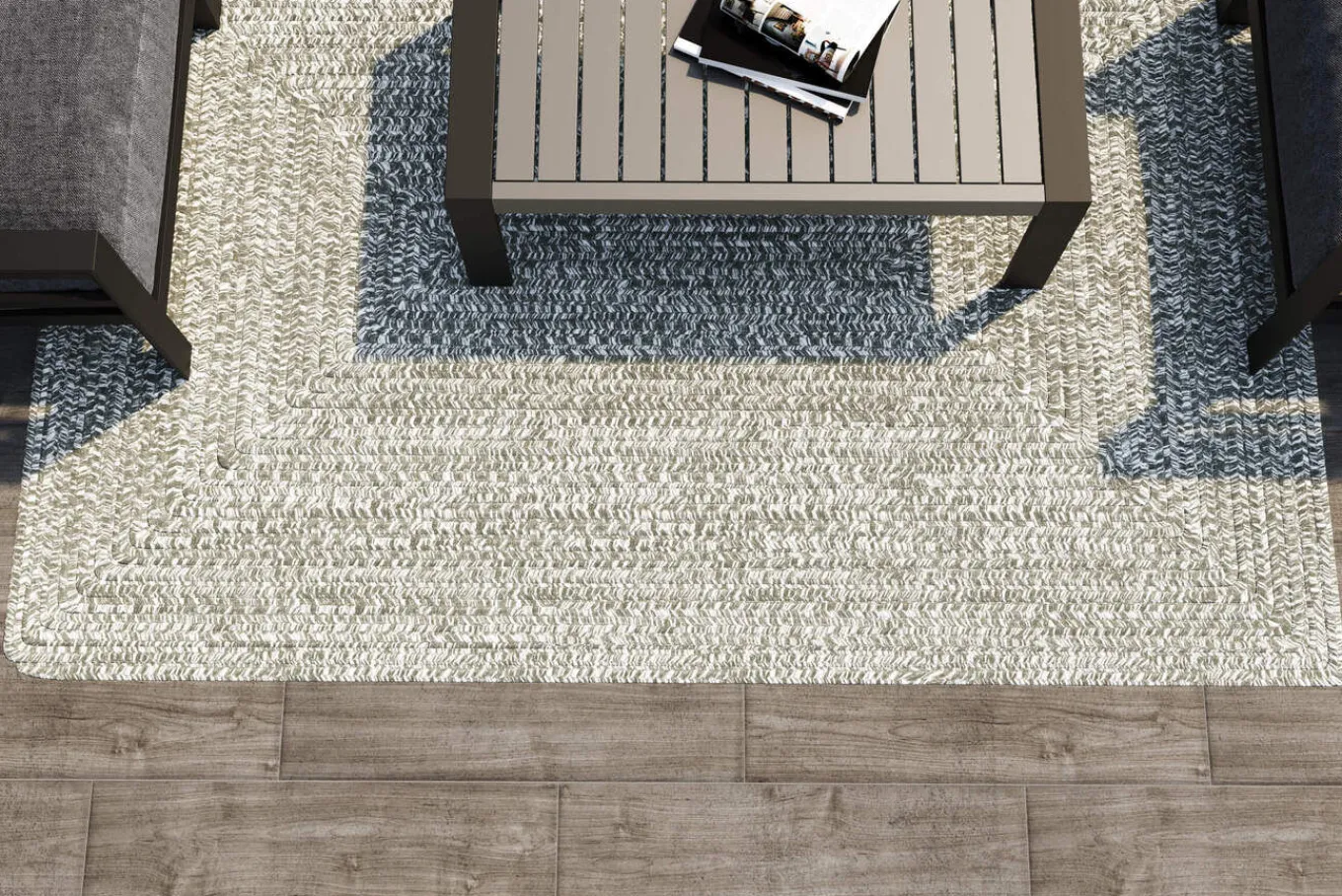 Sale Harmony Outdoor Teppich, Aluminium-White, recyceltes PET-Garn, 160 x 240 cm, für Innen- und Außenbereiche geeignet Outdoor Teppiche