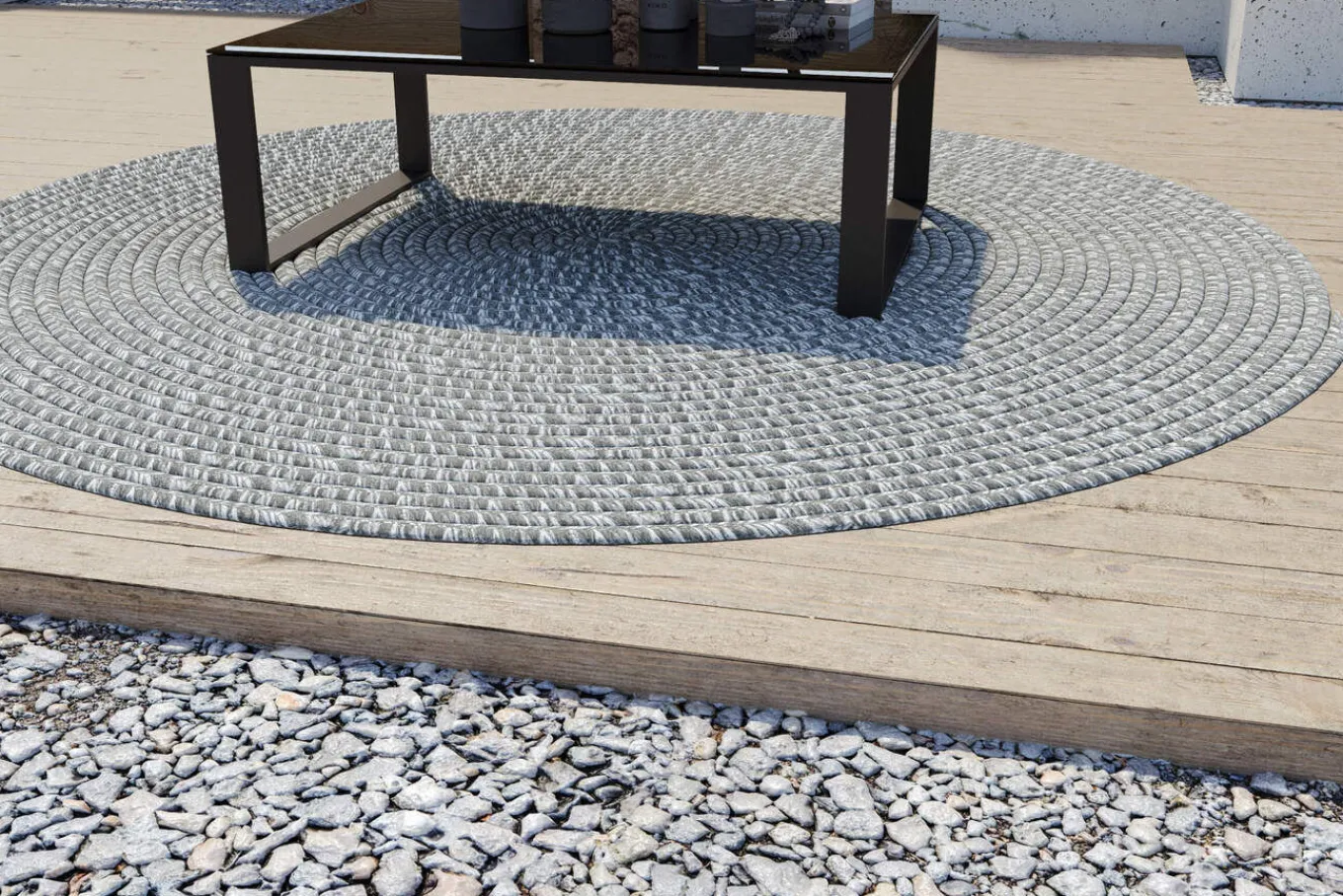 Online Harmony Outdoor Teppich, Aluminium-White, recyceltes PET-Garn, Ø 200 cm, für Innen- und Außenbereich geeignet Outdoor Teppiche