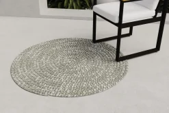 New Harmony Outdoor Teppich, Aluminium-White, rund, PET-Garn aus recyceltem Material, Ø 120 cm, für Innen- und Außenbereiche geeignet Outdoor Teppiche