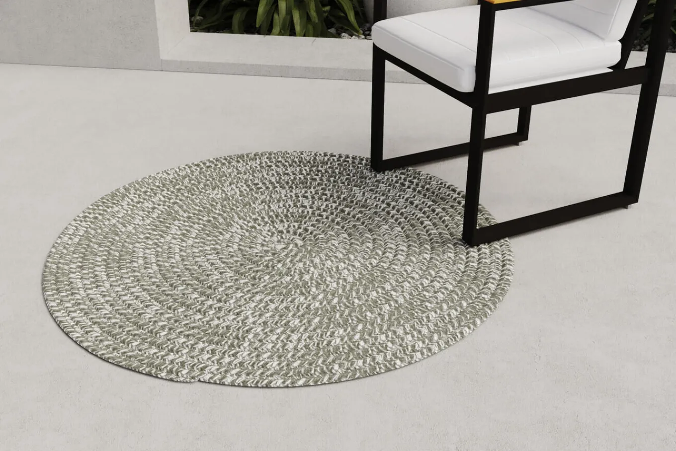 New Harmony Outdoor Teppich, Aluminium-White, rund, PET-Garn aus recyceltem Material, Ø 120 cm, für Innen- und Außenbereiche geeignet Outdoor Teppiche