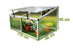 New Hochbeetaufsatz mit Schiebetüren, silber, Alu/Polycarbonat, 116x86x60 cm, pulverbeschichtet Hochbeet|Gartenmöbel-Zubehör & Ersatzteile