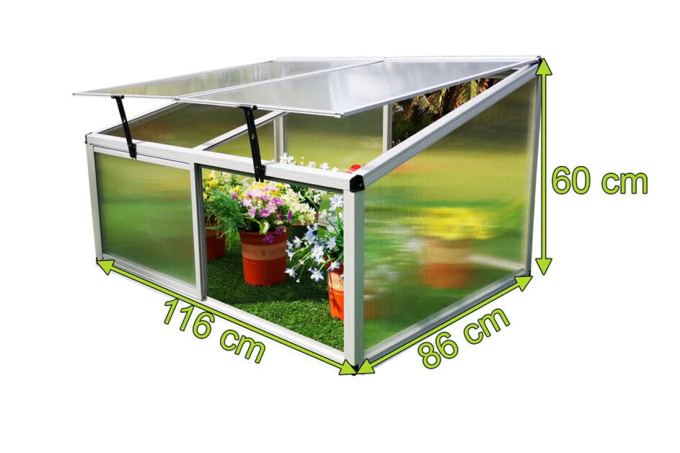 New Hochbeetaufsatz mit Schiebetüren, silber, Alu/Polycarbonat, 116x86x60 cm, pulverbeschichtet Hochbeet|Gartenmöbel-Zubehör & Ersatzteile