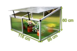 New Hochbeetaufsatz mit Schiebetüren, silber, Alu/Polycarbonat, 116x86x60 cm, pulverbeschichtet Hochbeet|Gartenmöbel-Zubehör & Ersatzteile