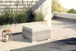 Discount Hocker, desert-beige, Aluminium/Polyrattan, 70 x 70 x 31 cm, mit Fußkappen, pflegeleicht, hohe Belastbarkeit Aluminium-Gartenmöbel|Gartenstühle & Gartensessel