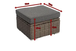 Sale Hocker, grau, Polyrattan, 70 x 70 x 35 cm, verstellbare Sitzfläche, wasserfeste Kissenbox Polyrattan-Gartenmöbel|Gartenlounge