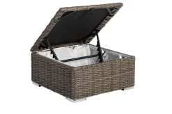 Sale Hocker, grau, Polyrattan, 70 x 70 x 35 cm, verstellbare Sitzfläche, wasserfeste Kissenbox Polyrattan-Gartenmöbel|Gartenlounge