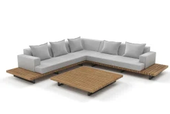 Discount Icon Gartenlounge, hellgrau, Alu/Olefin, Tisch 120 x 120 cm, inkl. 5 Dekokissen, FSC®-zertifiziertes Produkt Gartenlounge|Aluminium-Gartenmöbel