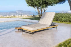 Discount Icon Set Gartenliege, Hellgrau, Aluminium/Teak/Olefin, 213 x 59 x 34 cm, Beistelltisch inklusive, verstellbare Rückenlehne, FSC®-zertifiziertes Produkt Gartenliegen|Aluminium-Gartenmöbel