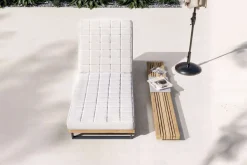Discount Icon Set Gartenliege, Hellgrau, Aluminium/Teak/Olefin, 213 x 59 x 34 cm, Beistelltisch inklusive, verstellbare Rückenlehne, FSC®-zertifiziertes Produkt Gartenliegen|Aluminium-Gartenmöbel