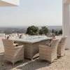 Discount Ignacio Garten-Essgruppe mit 6 Sesseln, beige, Alu/Polyrattan, 200 x 100 cm, Tisch mit Feuerstelle Polyrattan-Gartenmöbel|Garten-Essgruppen