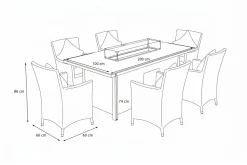 Discount Ignacio Garten-Essgruppe mit 6 Sesseln, beige, Alu/Polyrattan, 200 x 100 cm, Tisch mit Feuerstelle Polyrattan-Gartenmöbel|Garten-Essgruppen