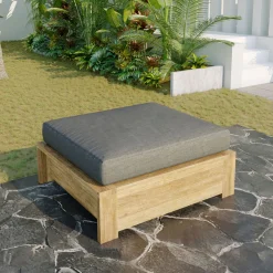 Clearance Kassel Loungehocker, recyceltes Teakholz, inkl. Polster aus Olefin, rustikal gebürstet Gartenstühle & Gartensessel
