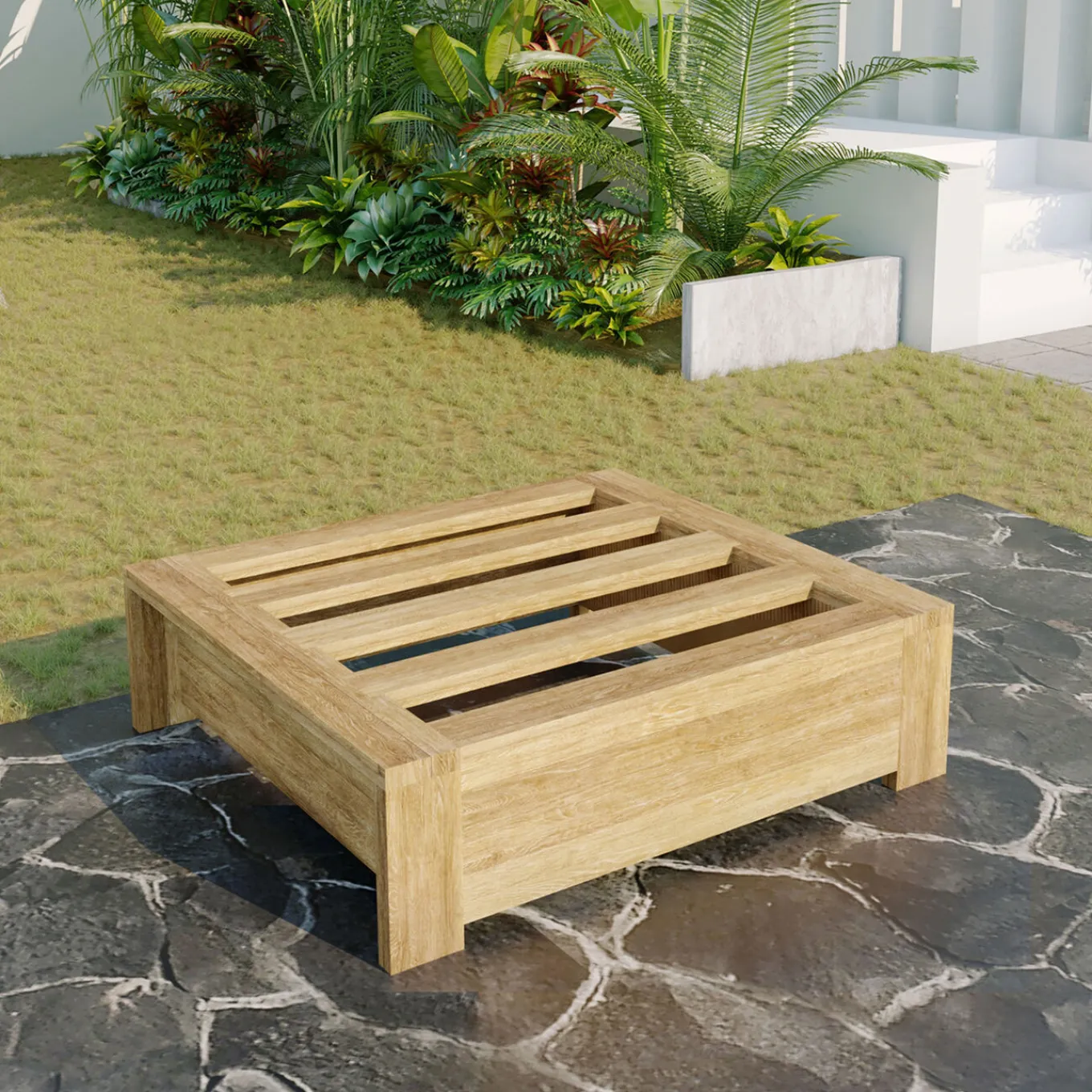 Clearance Kassel Loungehocker, recyceltes Teakholz, inkl. Polster aus Olefin, rustikal gebürstet Gartenstühle & Gartensessel