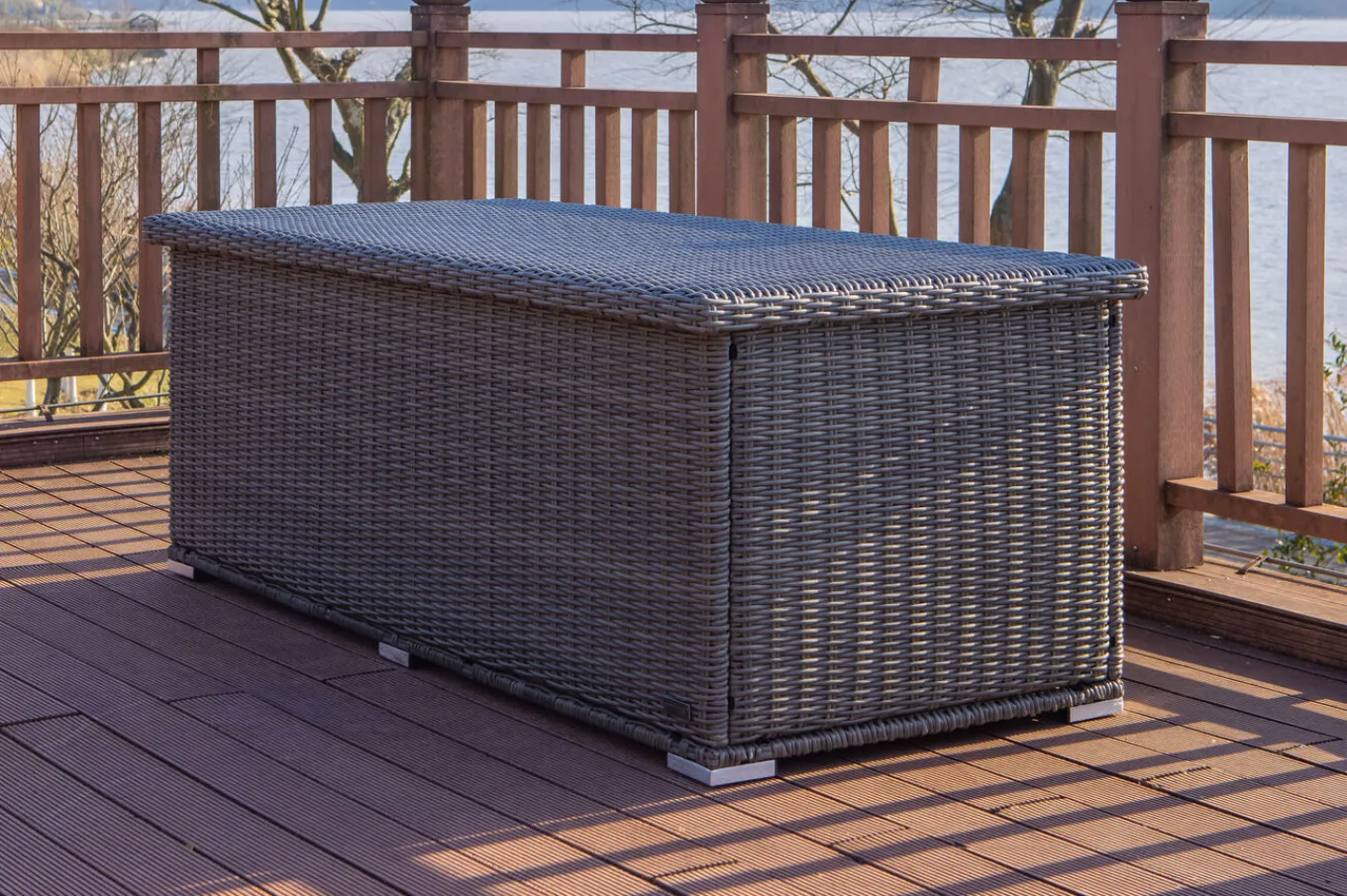 New Kissenbox L, grau, Polyrattan, 204x94x75cm Polyrattan-Gartenmöbel|Auflagenbox