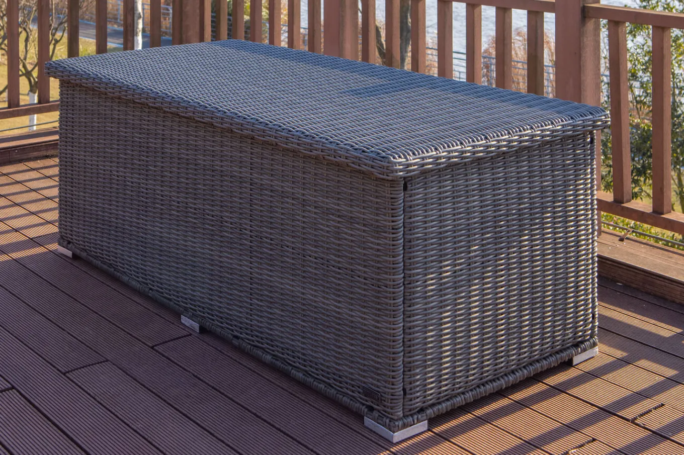 New Kissenbox L, grau, Polyrattan, 204x94x75cm Polyrattan-Gartenmöbel|Auflagenbox