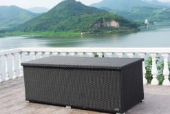 Kissenbox, schwarz, Polyrattan, 204x94x75cm Polyrattan-Gartenmöbel|Auflagenbox