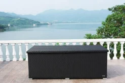 Kissenbox, schwarz, Polyrattan, 204x94x75cm Polyrattan-Gartenmöbel|Auflagenbox