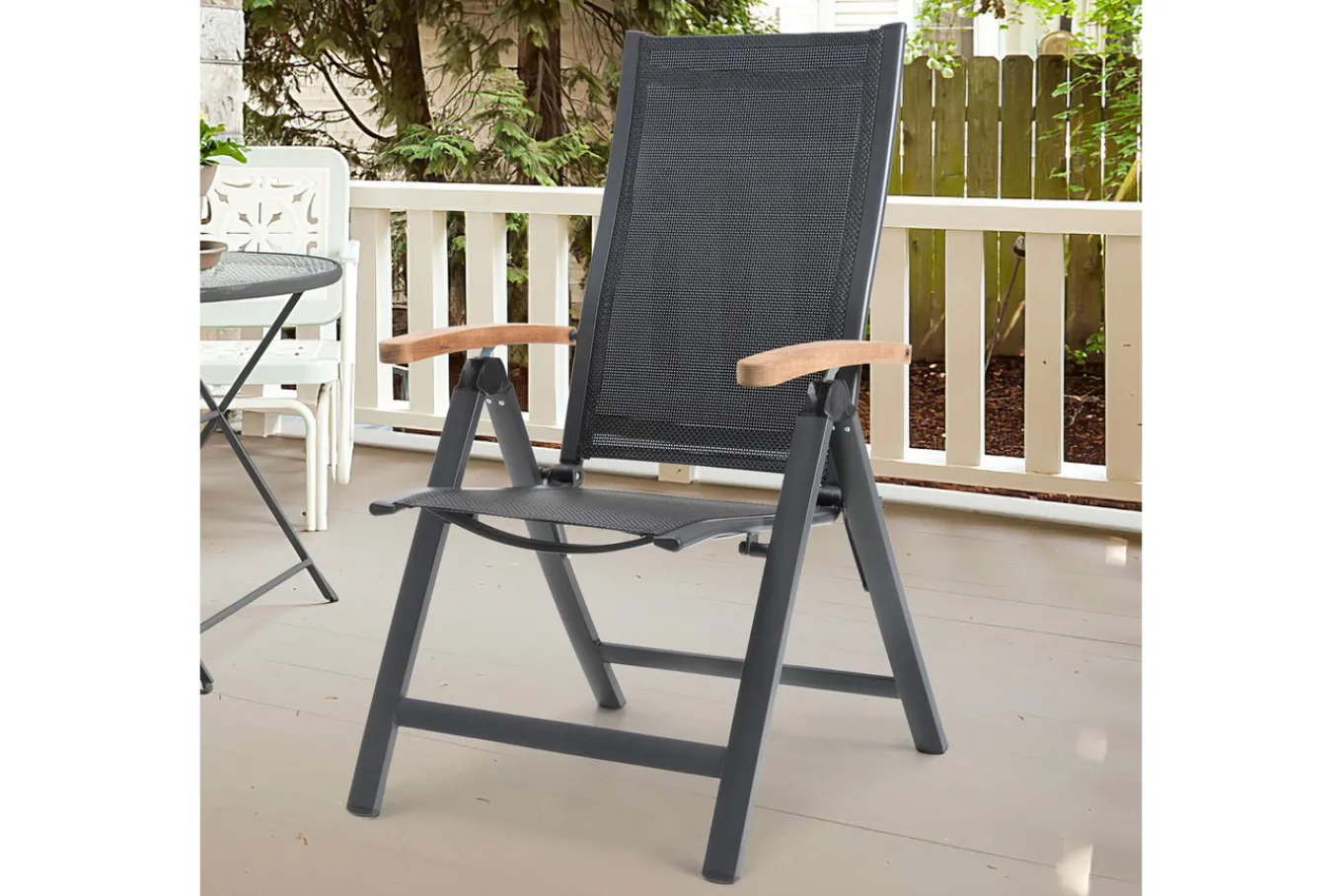 Outlet Klappstuhl, anthrazit matt, Aluminium/Teak, 69x59x106cm Gartenstühle & Gartensessel