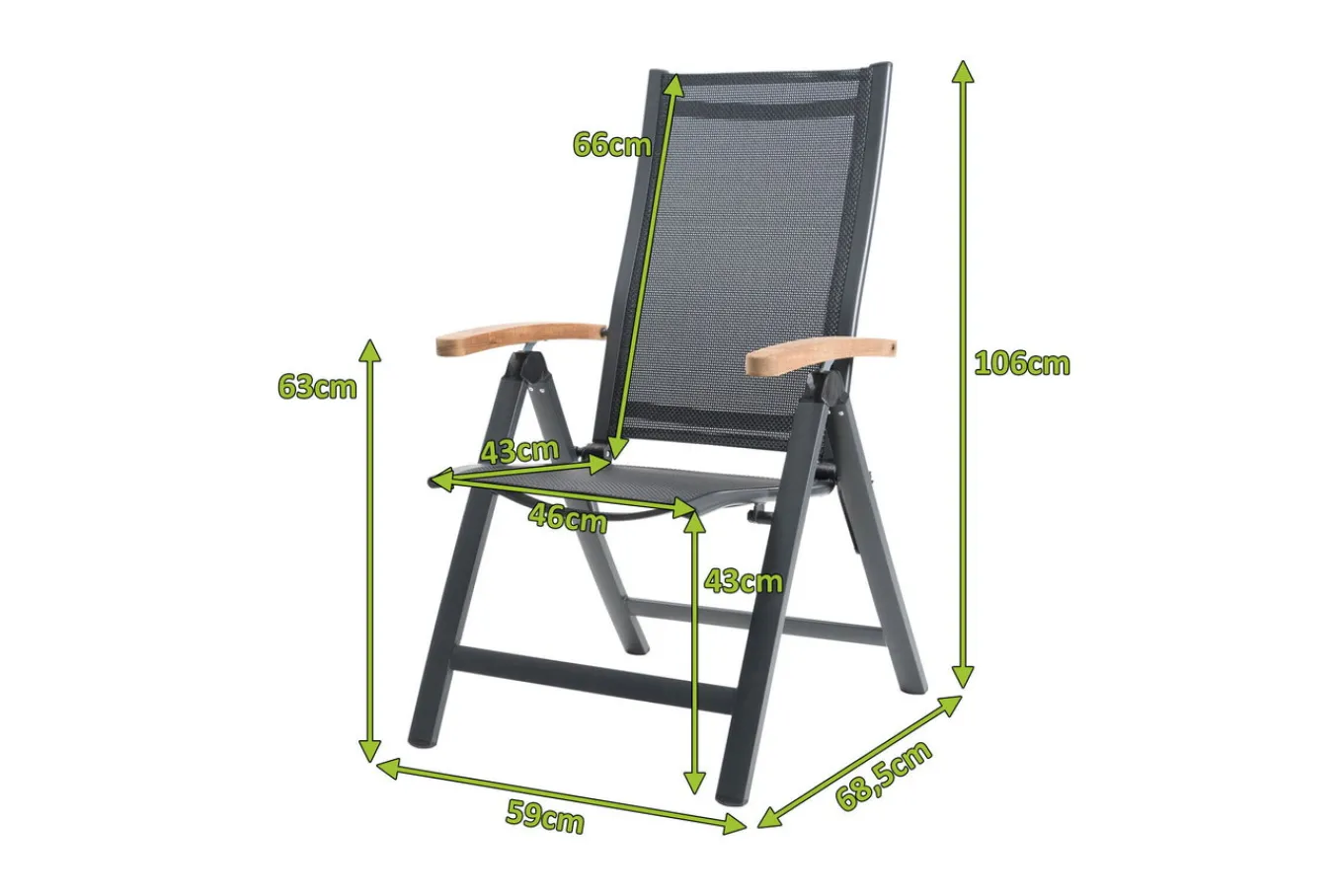 Outlet Klappstuhl, anthrazit matt, Aluminium/Teak, 69x59x106cm Gartenstühle & Gartensessel