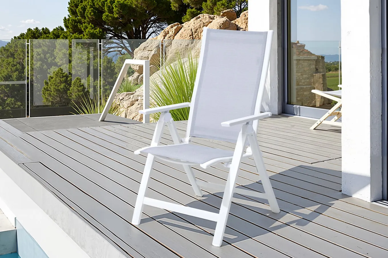 Sale Klappstuhl, creme/weiß, Aluminium, 7-fach verstellbar, witterungsbeständig, hohe Belastbarkeit Aluminium-Gartenmöbel|Gartenstühle & Gartensessel