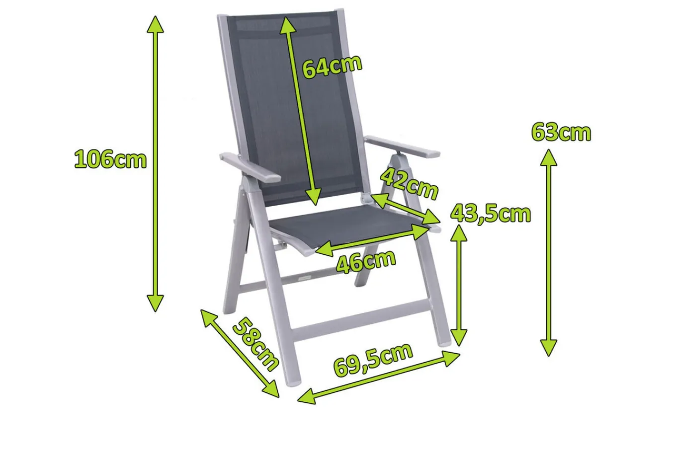 Sale Klappstuhl, silber/anthrazit, Alu/Textilene, 70x58x106cm Gartenstühle & Gartensessel