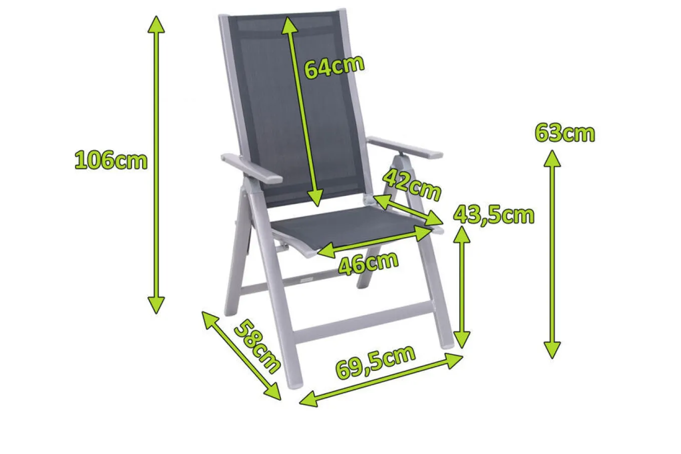 Sale Klappstuhl, silber/anthrazit, Alu/Textilene, 70x58x106cm Gartenstühle & Gartensessel