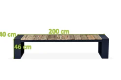 Discount Kona Bank, dark grey/natur, Alu/recyceltes Teak, 200x40x45cm, rustikal gebürstet, U-Gestell, FSC®-zertifiziertes Produkt Gartenbänke & Gartensofas
