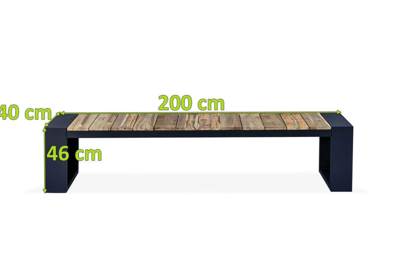 Discount Kona Bank, dark grey/natur, Alu/recyceltes Teak, 200x40x45cm, rustikal gebürstet, U-Gestell, FSC®-zertifiziertes Produkt Gartenbänke & Gartensofas