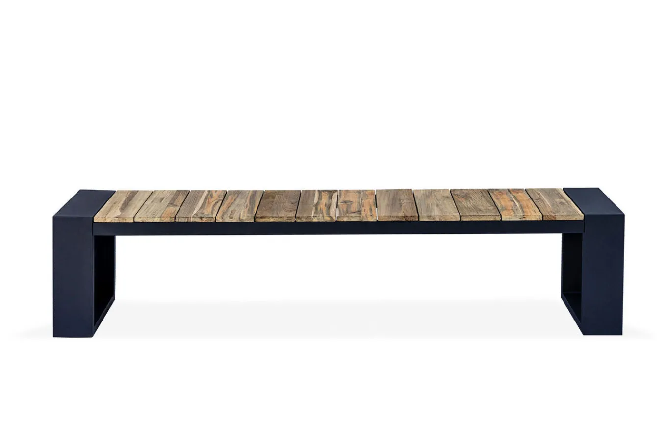 Discount Kona Bank, dark grey/natur, Alu/recyceltes Teak, 200x40x45cm, rustikal gebürstet, U-Gestell, FSC®-zertifiziertes Produkt Gartenbänke & Gartensofas