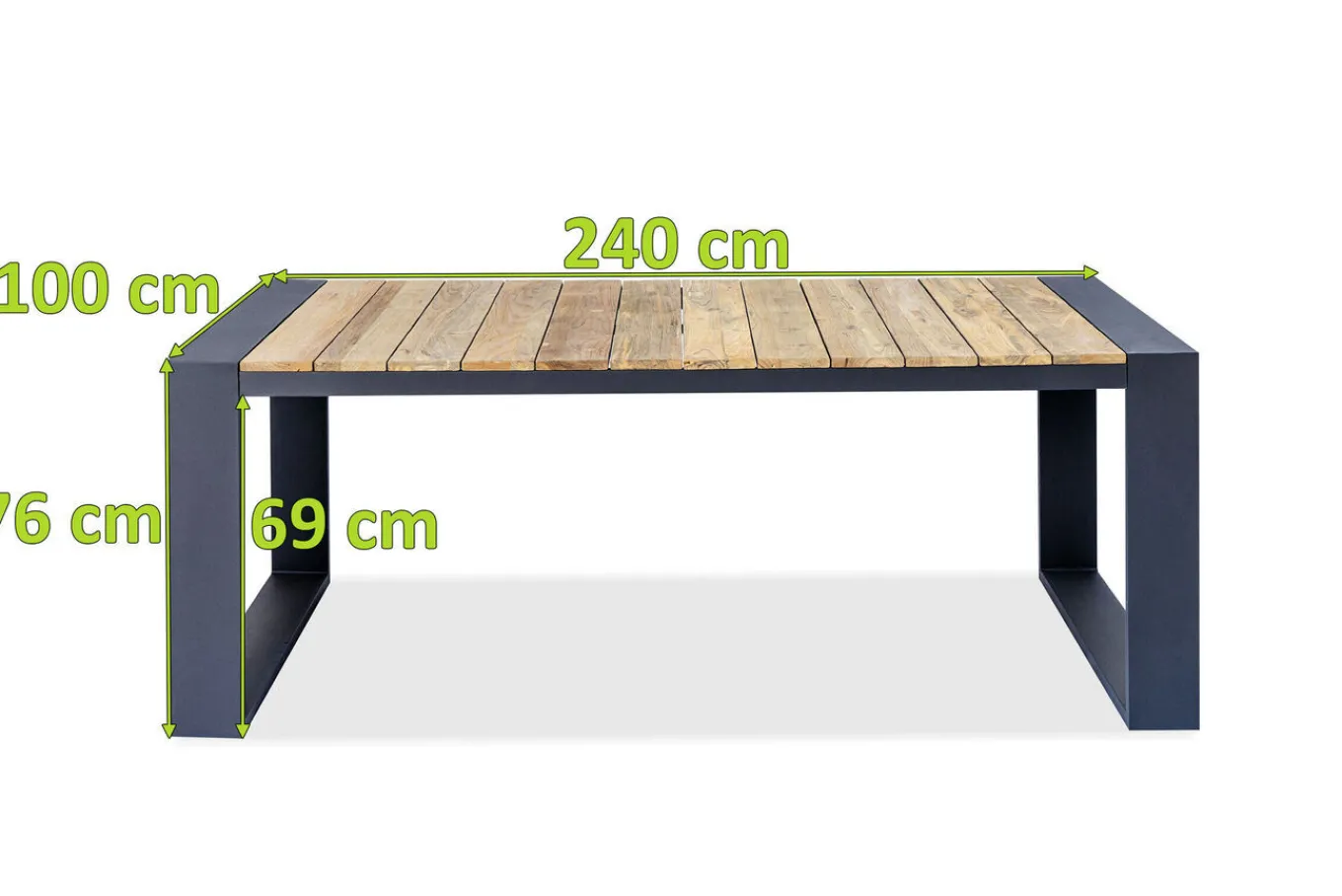Discount Kona Esstisch, dark grey/natur, Alu/recyceltes Teak, 240x100x76cm, rustikal gebürstet, U-Gestell, FSC®-zertifiziertes Produkt Gartentische