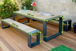Hot Kona Garten-Essgruppe, dark grey/natur, Alu/recyceltes Teak, Esstisch 240x100cm, 2x Bank 240x40cm, U-Gestell, FSC®-zertifiziertes Produkt Garten-Essgruppen