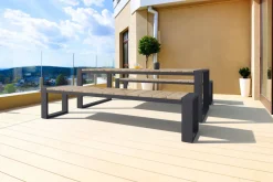 Hot Kona Garten-Essgruppe, dark grey/natur, Alu/recyceltes Teak, Esstisch 240x100cm, 2x Bank 240x40cm, U-Gestell, FSC®-zertifiziertes Produkt Garten-Essgruppen