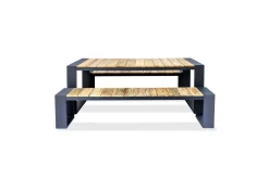 Hot Kona Garten-Essgruppe, dark grey/natur, Alu/recyceltes Teak, Esstisch 240x100cm, 2x Bank 240x40cm, U-Gestell, FSC®-zertifiziertes Produkt Garten-Essgruppen
