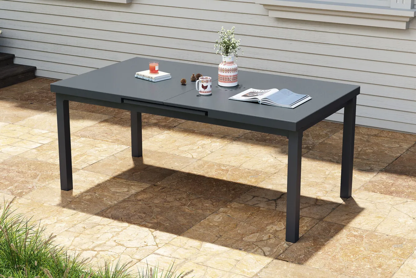 Sale Korba Garten-Essgruppe, 6 Personen, ausziehbarer Tisch 180–240 cm, Aluminium/Teak, inkl. Polster Garten-Essgruppen|Aluminium-Gartenmöbel