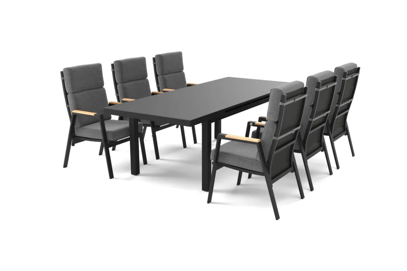 Sale Korba Garten-Essgruppe, 6 Personen, ausziehbarer Tisch 180–240 cm, Aluminium/Teak, inkl. Polster Garten-Essgruppen|Aluminium-Gartenmöbel