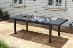Clearance Korba Garten-Essgruppe mit 4 Sesseln, anthrazit matt, Alu/Teak, ausziehbarer Tisch 180/240 x 100 cm, inkl. Polster Garten-Essgruppen|Aluminium-Gartenmöbel
