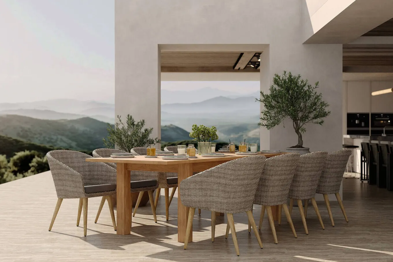 Kota Garten-Essgruppe, grau/natur, Akazie/Polyrattan/Alu, Ausziehbarer Tisch 180/220/260 x 100 cm, 8 Sessel, FSC®-zertifiziertes Produkt Garten-Essgruppen|Akazien-Gartenmöbel