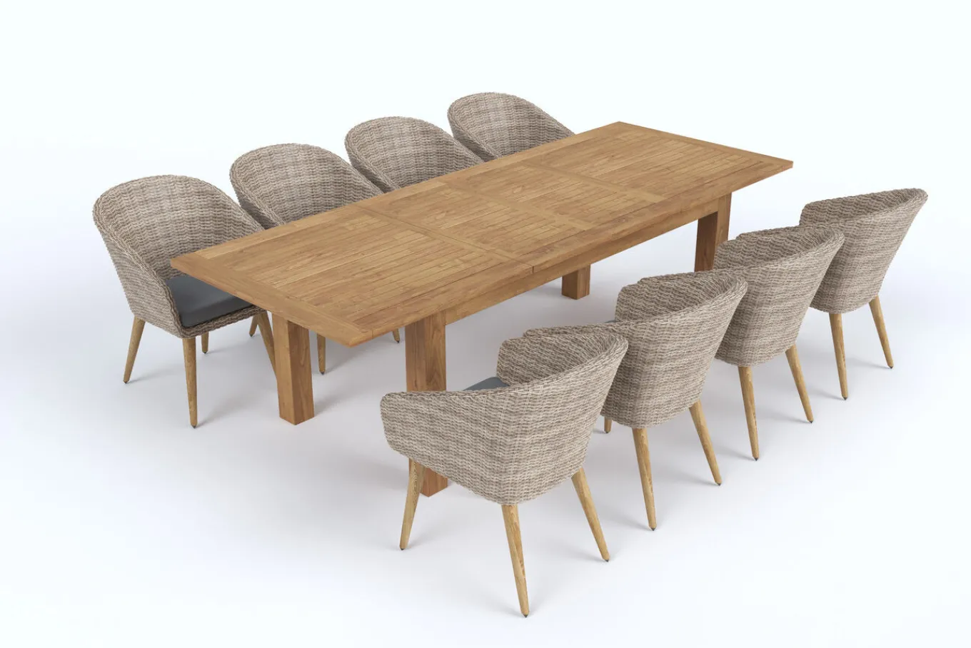 Kota Garten-Essgruppe, grau/natur, Akazie/Polyrattan/Alu, Ausziehbarer Tisch 180/220/260 x 100 cm, 8 Sessel, FSC®-zertifiziertes Produkt Garten-Essgruppen|Akazien-Gartenmöbel