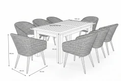 Kota Garten-Essgruppe, grau/natur, Akazie/Polyrattan/Alu, Ausziehbarer Tisch 180/220/260 x 100 cm, 8 Sessel, FSC®-zertifiziertes Produkt Garten-Essgruppen|Akazien-Gartenmöbel