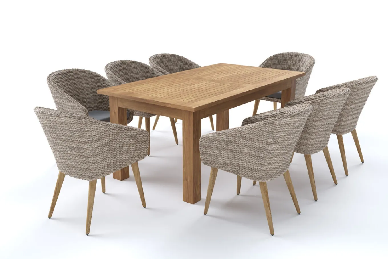 Kota Garten-Essgruppe, grau/natur, Akazie/Polyrattan/Alu, Ausziehbarer Tisch 180/220/260 x 100 cm, 8 Sessel, FSC®-zertifiziertes Produkt Garten-Essgruppen|Akazien-Gartenmöbel