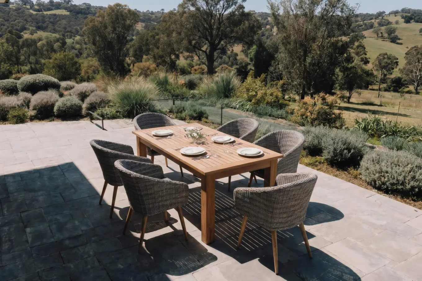 Online Kota Garten-Essgruppe, 6 Personen, ausziehbarer Tisch 180–260 cm, Akazie FSC®-zertifiziert/Polyrattan Garten-Essgruppen|Akazien-Gartenmöbel